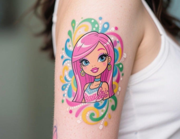 Generate a your bratz doll tattoo art and try it on an arim