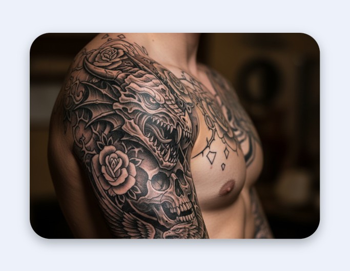 Generate ai art photography and virtually try it on a male body as ai tattoo