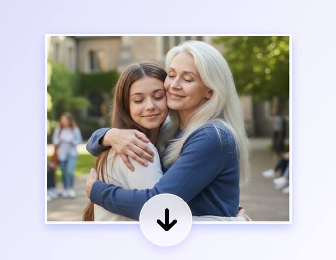 Generate and download an ai image of a woman hugging her younger self