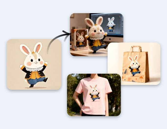 Générer différents produits créatifs à partir d'une image d'un adorable lapin