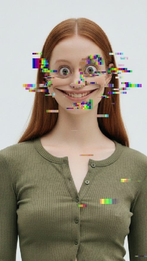 Glitch face distortion effect for a woman