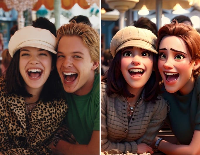 Originales und Comic-Stil einer Gruppe lächelnder Freunde