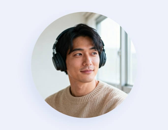 ヘッドホン着用の爽やか男性ポートレート アイコンおしゃれ韓国