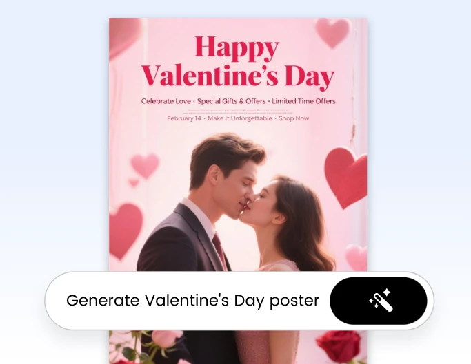 Instant AI text to poster generation featuring a Valentines day poster making