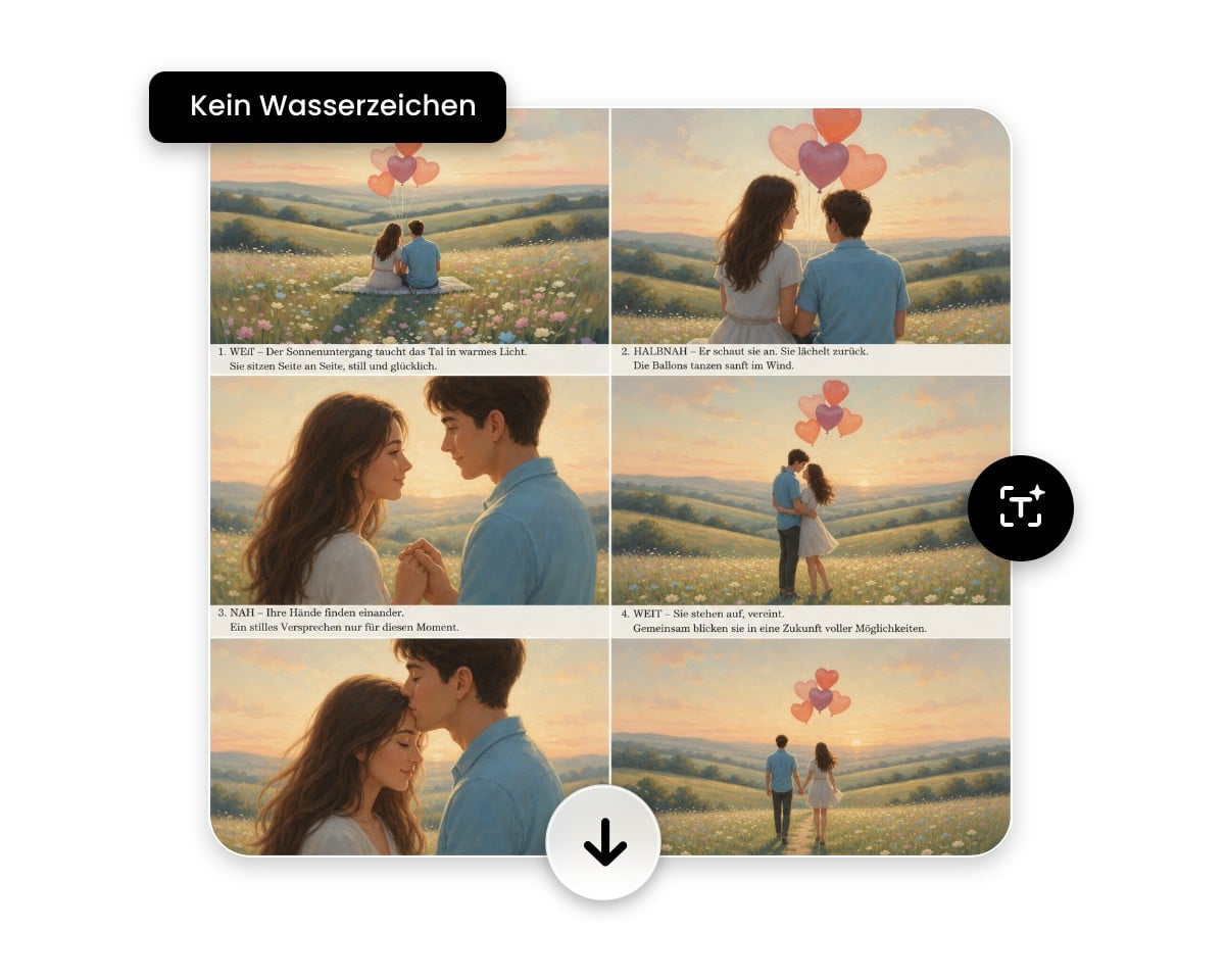 Lade das ki storyboard bild wasserzeichenfrei herunter oder weiterbearbeiten