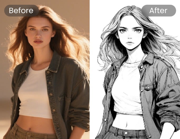 Ein Bild einer Frau in Jeans in Manga Anime umwandeln