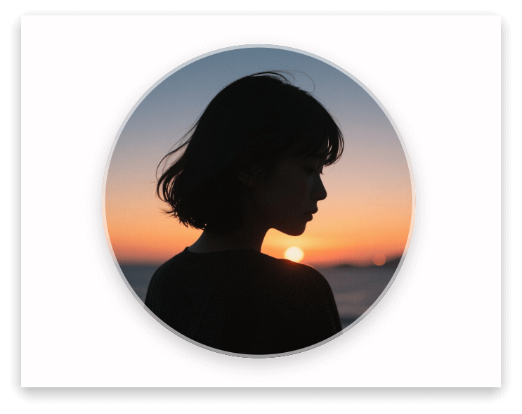 夕焼けの海のシルエットによる情緒的な雰囲気のおしゃれな女子のlineアイコン