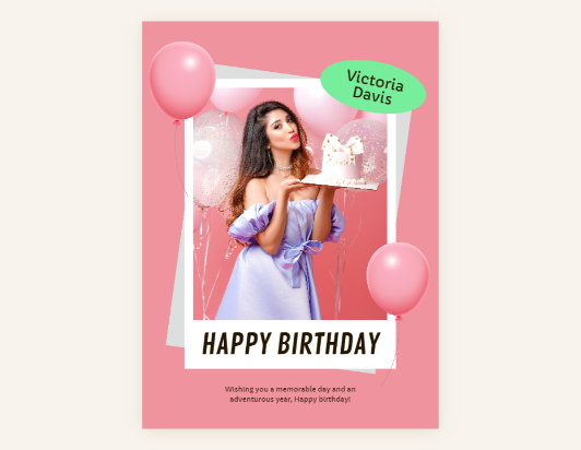 Make a birthday poster for the girl by using balloons and a pink backgrond