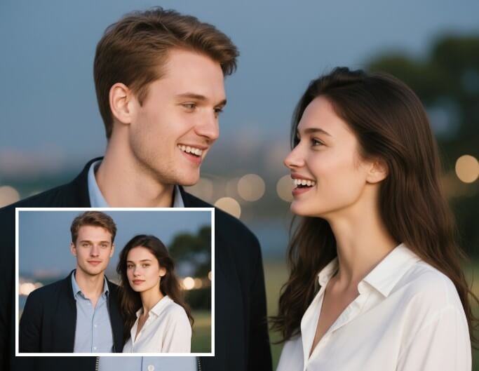 Make a couple in a group photo talk