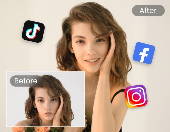 Make a female portrait smile and use it as a social media post