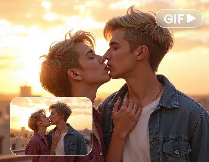 Erstellen Sie ein Französisches-Kuss-GIF mit KI für Jungen