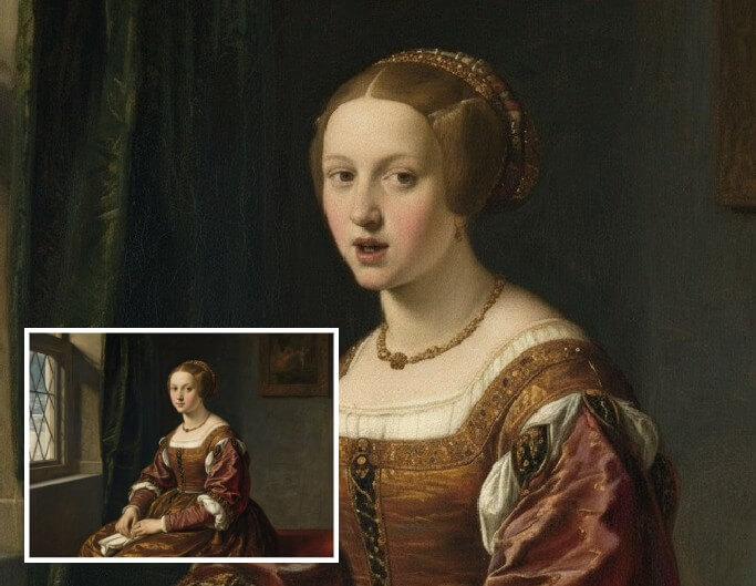 Make a woman in an artwork talk