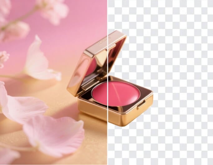 Make the background of a blush compact ai product image transparent