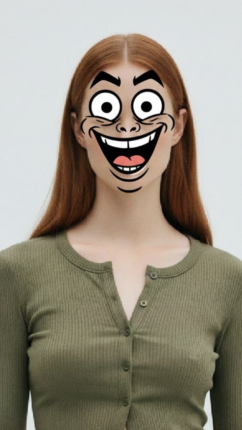 Meme face exaggeration effect for a woman