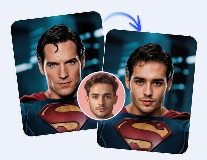 Merge the face of a handsome man with the face of a classic character