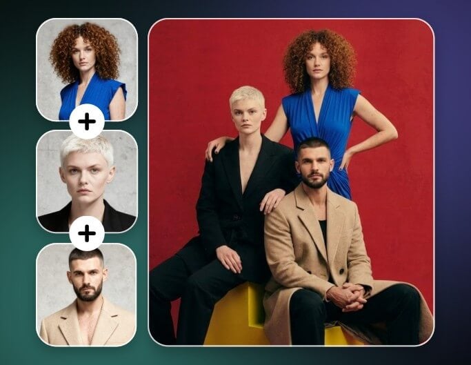 Merge three individual photos into a fashion photoshoot image