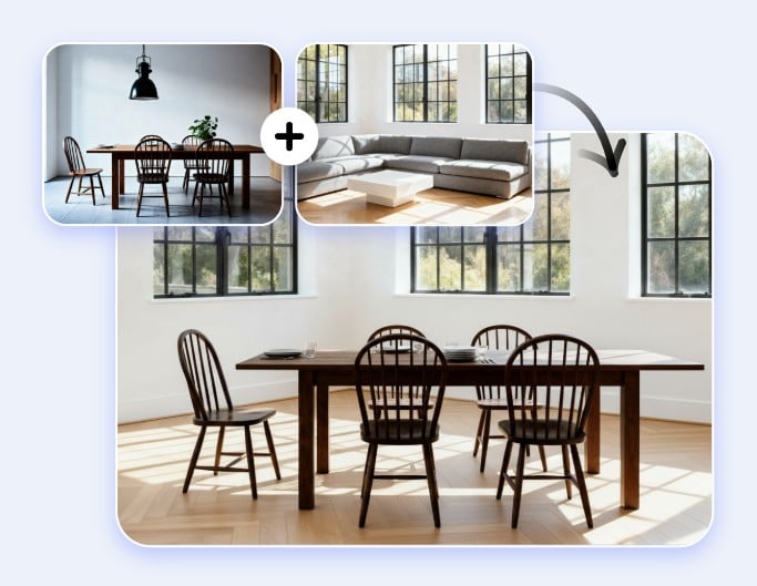 Fusiona dos imágenes con temática de diseño de interiores