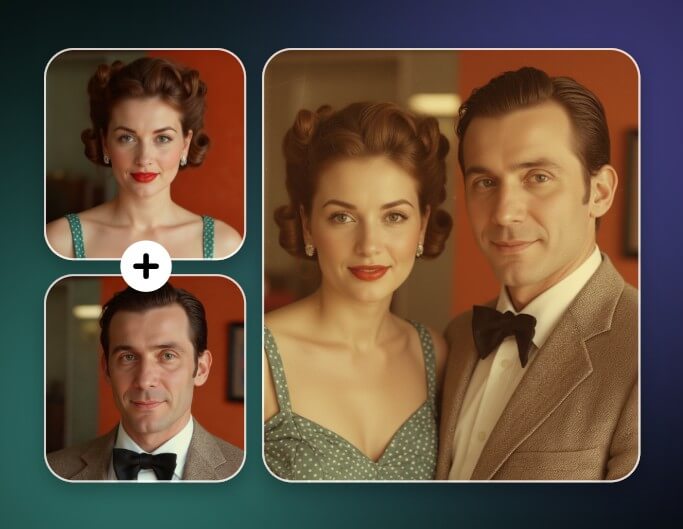 Merge two individual photos into a vintage group photo