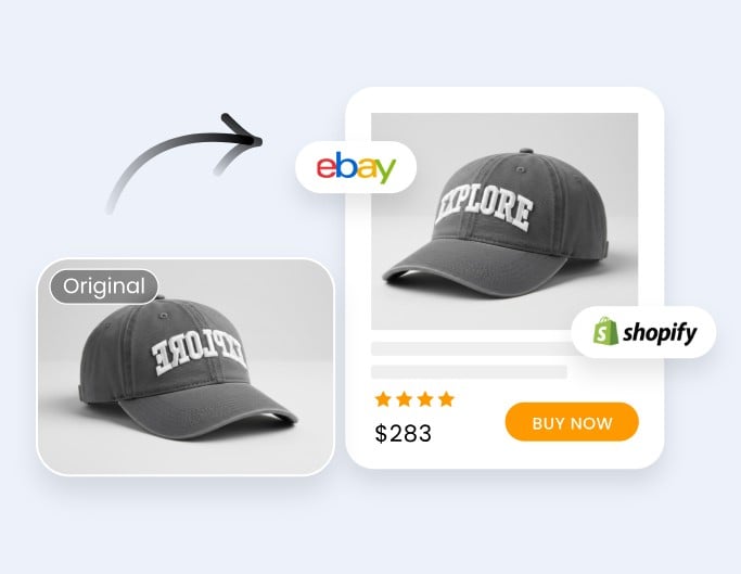 Mirror an image of a grey cap and make it an e commerce listing