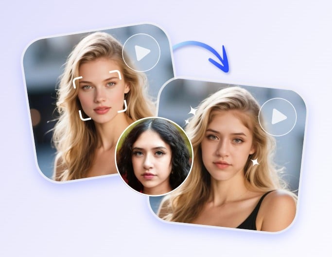 Morph the face of a black haired woman with the face of a blonde model