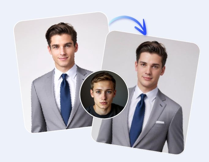 Morph the face of a male with the face of a professinal photo