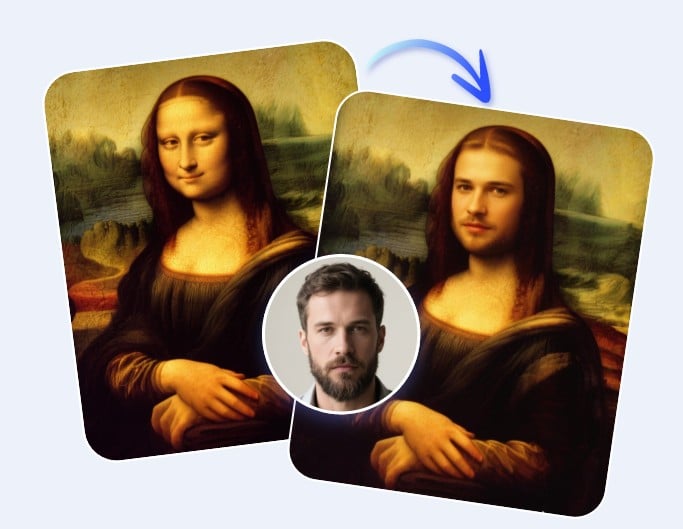 Morph the face of a man with the face of the famous artwork