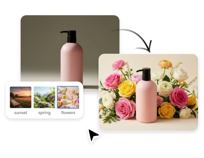 The before and after effect of applying fotor's preset ai background to a cosmetic product photo