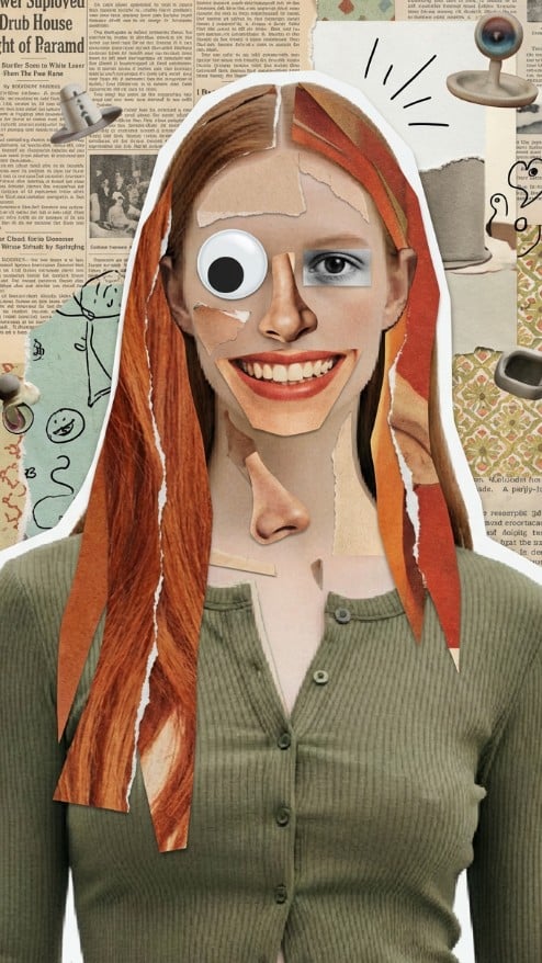 Paper cutout face effect for a woman