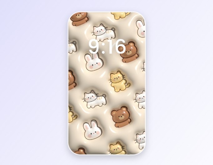 ぷっくりかわいい3Dキャラクターが散りばめられたおしゃれなスマホ壁紙デザイン