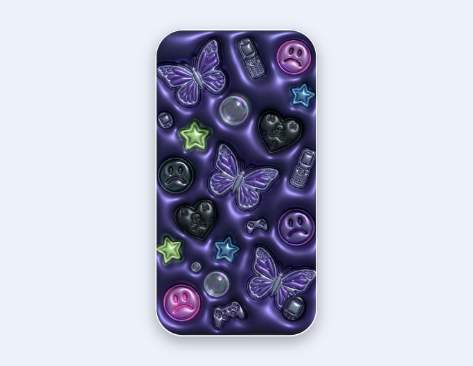 紫のぷっくり3Dデザインがおしゃれな韓国風かわいいスマホケース