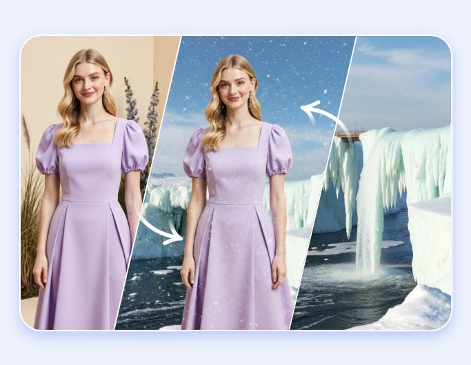 Combina dos imágenes mostrando un cambio de fondo en el retrato de una mujer