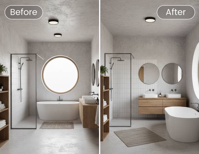 Rearrange bathroom layout with ai bathroom designer