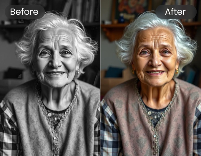 Refresh old and BW portrait featuring an old woman