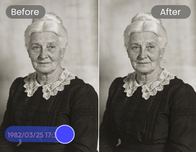 Remove a date stamp from an old photo of a lady