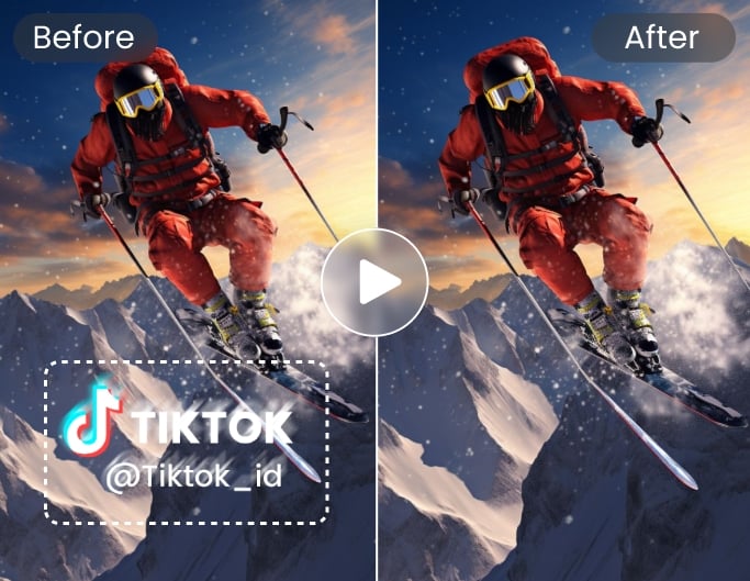 Remove a moving tiktok watermark from a video featuring a skiing man