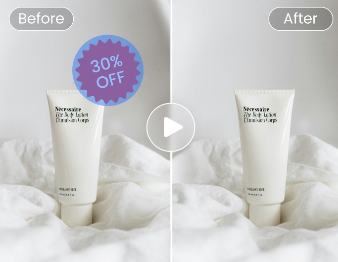 Remove a sales sticker from a skincare product video