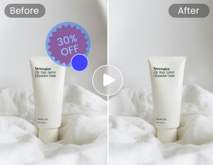Remove a sticker emoji from a video of a skincare product ad