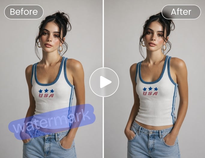 Remove a transparent text watermark from a fashion model video