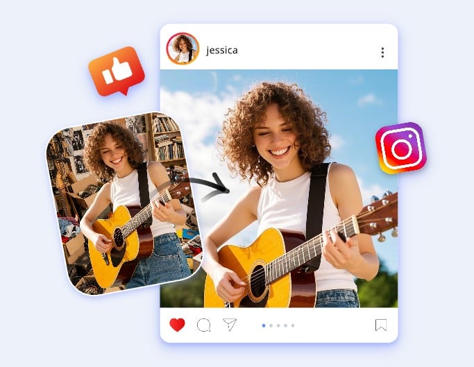 Remove and change background color from the image featuring a girl is playing the guitar