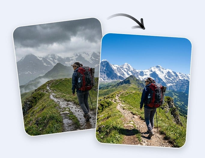 Remove and swap bad weather travel photo with Fotor