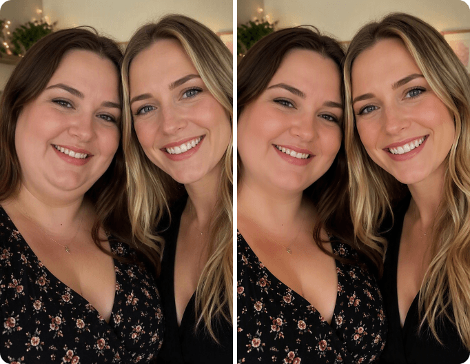 Remove double chins from a girl group photo