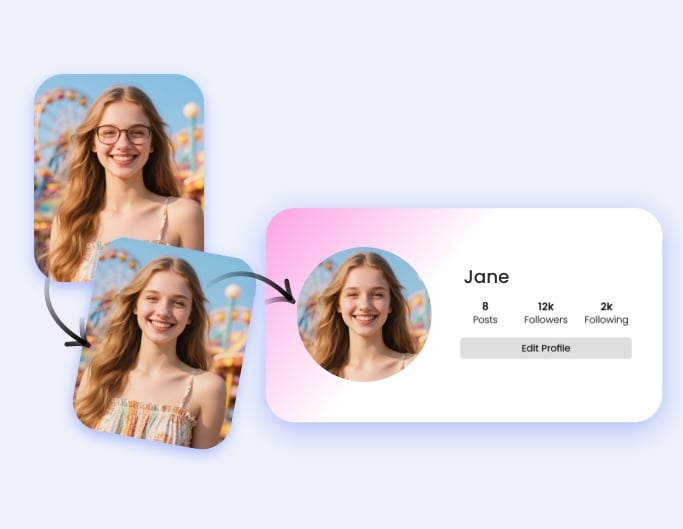 Enlever des lunettes sur une photo en ligne pour une femme et l'utiliser comme photo de profil pour une application de rencontres
