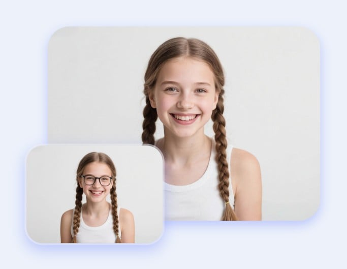 Supprimer des lunettes sur une photo pour une petite fille et l'utiliser comme photo d'identité