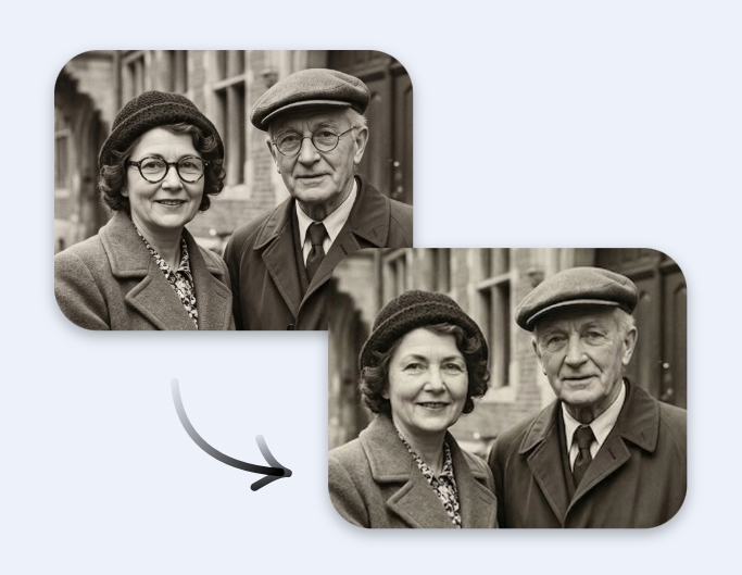 Remove glassese from an old photo of an old couple