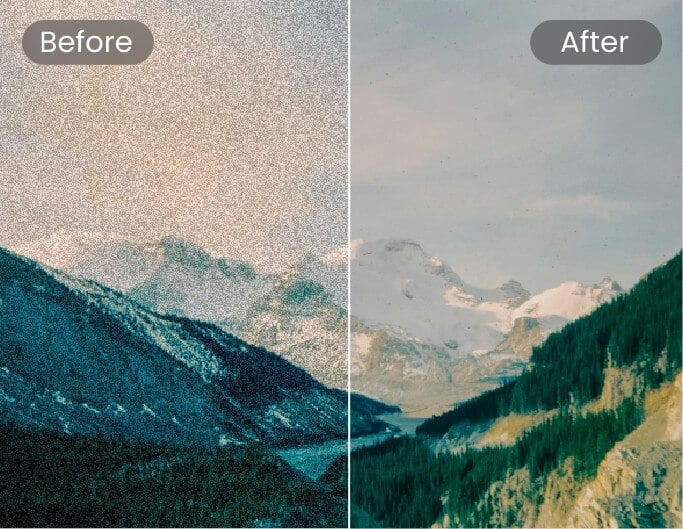 Remove noise and grain from photo using AI noise reduction to restore clarity