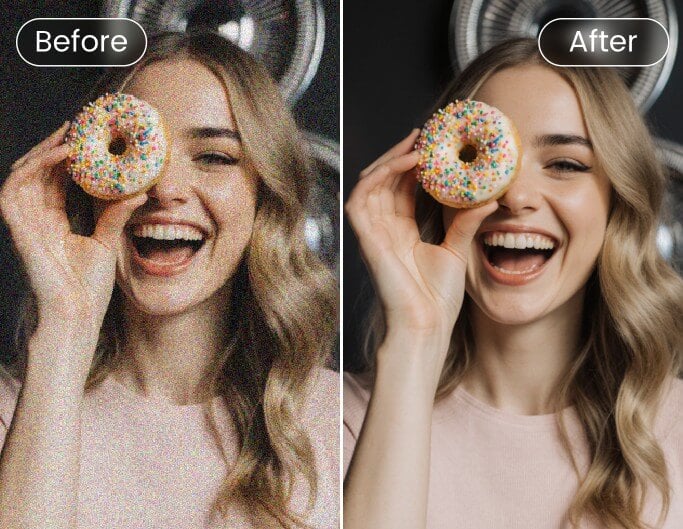 Remove pixelation and noise from a womans portrait