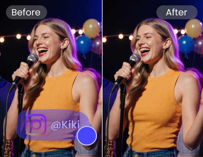 Remove social media mark from a photo of a female singer