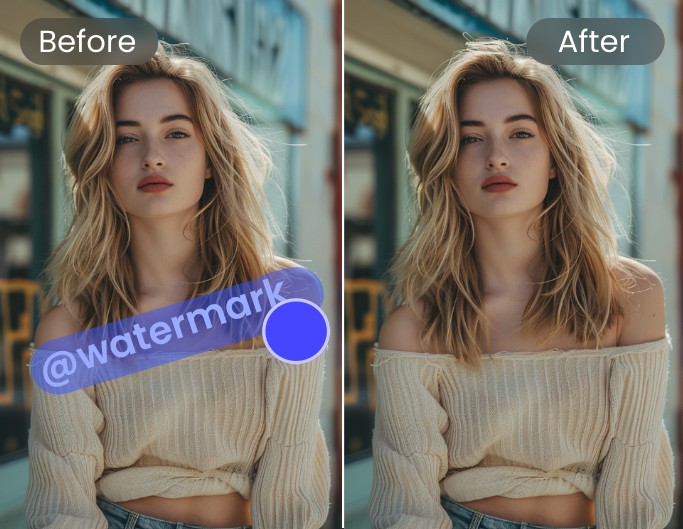 Remove text from a female portrait photo