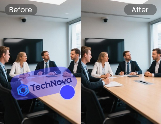 Remove text watermark from a team photo