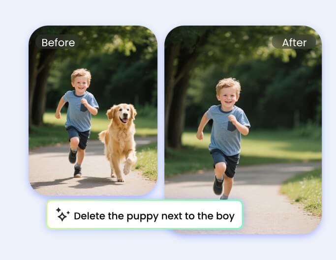 Supprimer le chien d'une image de petit garçon courant avec un chien